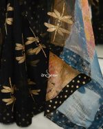Dragonfly Black Muslin Saree with Karchupi Work - Image 5