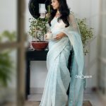 Powder Blue Muslin Saree
