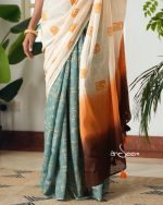 Cotton Handloom Saree -Teal Tiger - Image 3