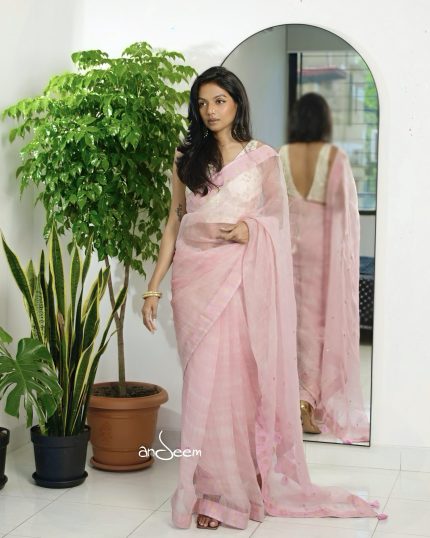Light Pink Muslin Saree with Karchupi Work