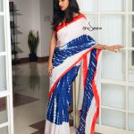 Crepe Silk Saree- Blue/White