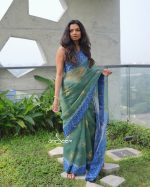 Jade Blue Muslin Saree - Image 4