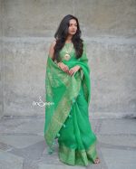 Green Muslin Saree - Image 3