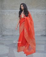Orange Muslin Saree
