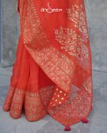 Orange Muslin Saree - Image 2