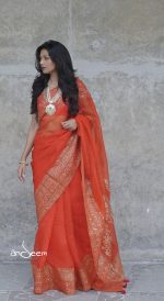 Orange Muslin Saree - Image 3