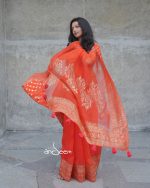 Orange Muslin Saree - Image 4