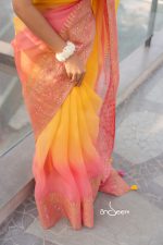 Muslin Saree - Yellow and Peach - Image 3
