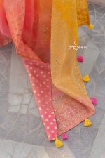 Muslin Saree - Yellow and Peach - Image 4