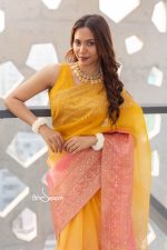 Muslin Saree - Yellow and Peach - Image 5