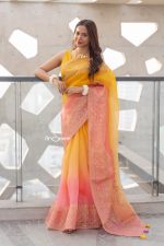 Muslin Saree - Yellow and Peach