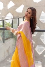 Muslin Saree- Yellow Lilac - Image 2