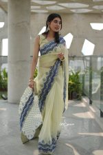 Muslin Saree- Lime Sapphire Grace - Image 5