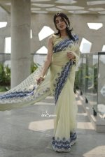 Muslin Saree- Lime Sapphire Grace - Image 6