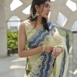 Muslin Saree- Lime Sapphire Grace